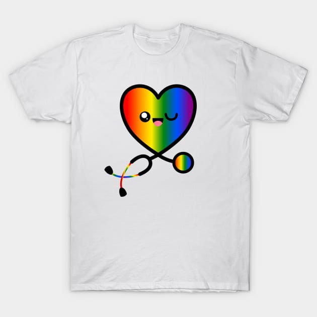 Stethoscope Emoji Heart Rainbow 3 T-Shirt by NurseLife